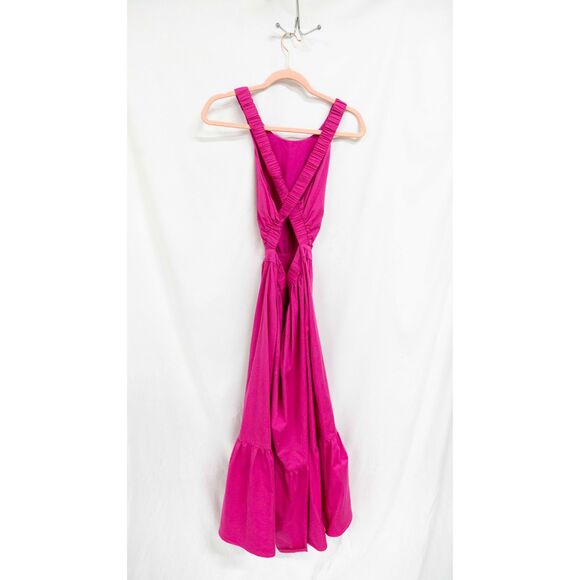 Peter Som Hot Pink Tiered Barbiecore Cross Back Semi Formal Summer Midi Dress 6 - Picture 10 of 15